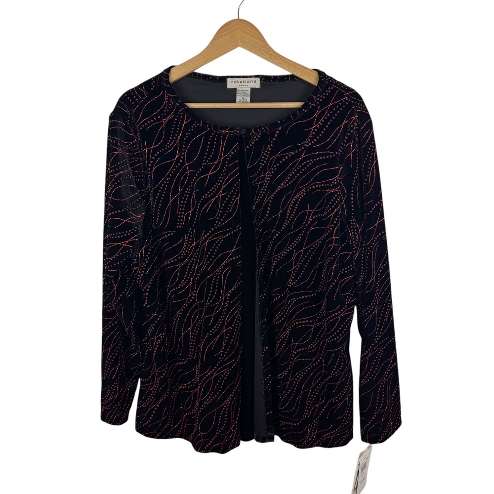 NWT Notations Embellished Velvet Jacket Size 1X Black Red Glitter‎ Holiday Party